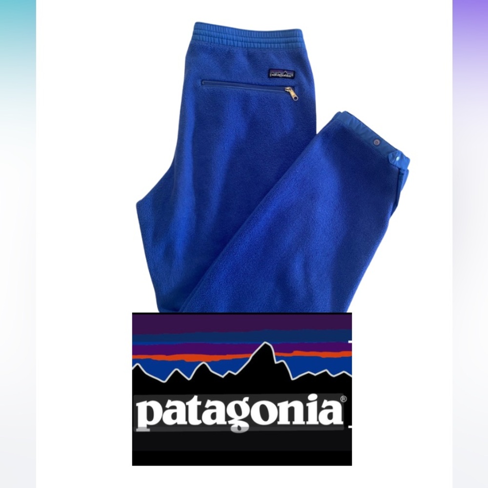 Patagonia vintage size S royal blue fleece pants made in USA drawstring waist